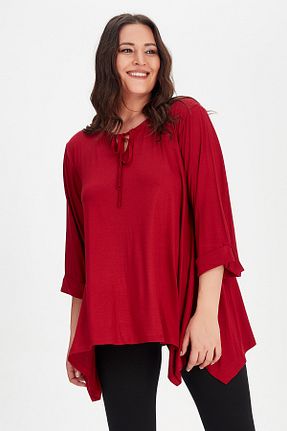 تونیک سایز بزرگ زرشکی زنانه بافت Moda Cazibe - کد 48122181