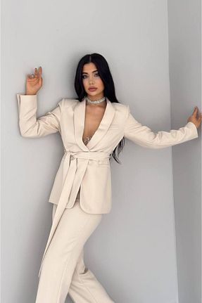 کت و شلوار بژ زنانه یقه کتی Bella Breeze - کد 749800468
