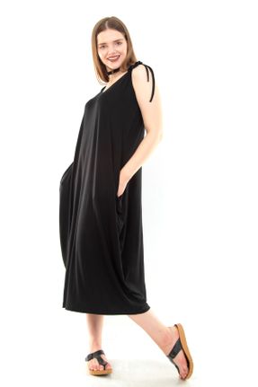 لباس مشکی زنانه مخلوط ویسکون سایز بزرگ بافت کد 6899528