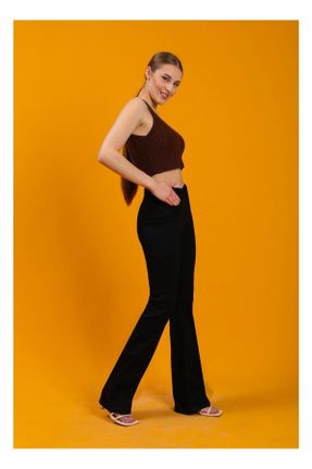 شلوار جین مشکی زنانه پاچه اسپانیولی فاق بلند جین ساده جوان استاندارد کد 749704268