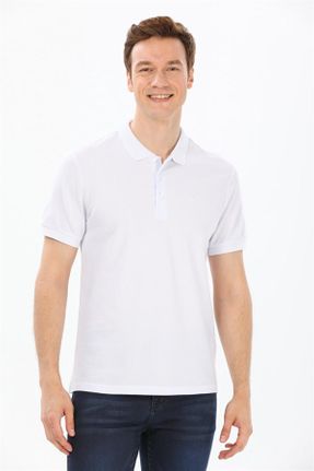 تی شرت سفید مردانه رگولار یقه پولو کد 749756932