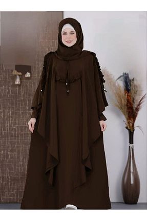 لباس حجاب قهوه ای زنانه اورسایز 963 Tarz - کد 749816921