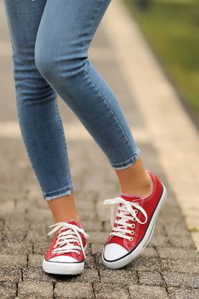 کفش اسنیکر قرمز زنانه بند دار چرم مصنوعی کد 35431004