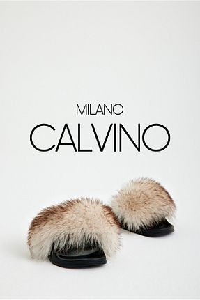 دمپائی خانگی بژ زنانه چرم خالص Milano Calvino - کد 748902430