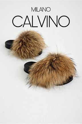 دمپائی خانگی قهوه ای زنانه چرم خالص Milano Calvino - کد 748903059