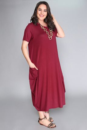 لباس زرشکی زنانه سایز بزرگ بافت مخلوط ویسکون کد 260056824