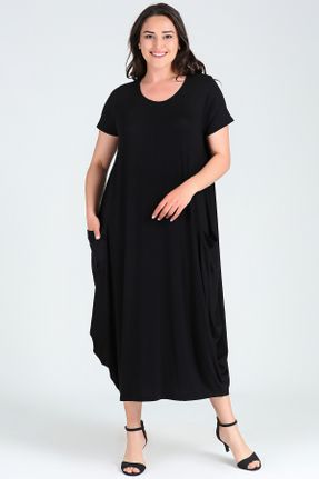 لباس سایز بزرگ مشکی زنانه بافت مخلوط ویسکون سایز بزرگ کد 260043964