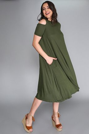 لباس خاکی زنانه مخلوط ویسکون سایز بزرگ بافت کد 263592239