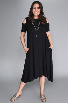 لباس سایز بزرگ مشکی زنانه بافت سایز بزرگ مخلوط ویسکون کد 263591678