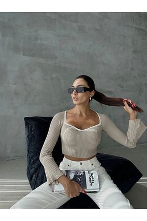 بلوز بژ زنانه اسلیم فیت LB Laluna Butik - کد 749615905
