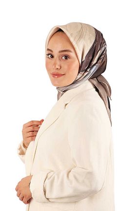 روسری قهوه ای کرپ ساتن ابریشم Bursa İpek - کد 750017212