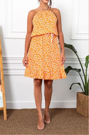لباس نارنجی زنانه بافتنی پلی استر رگولار بند دار کد 750099343