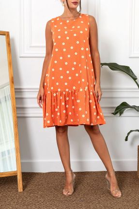 لباس نارنجی زنانه بافتنی مخلوط ویسکون طرح گلدار رگولار آستین-کوتاه بیسیک کد 750099358