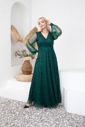 لباس مجلسی سایز بزرگ سبز زنانه رگولار کد 750097551