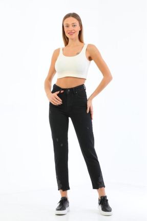 شلوار جین مشکی زنانه پاچه تنگ فاق بلند جین کد 750109475