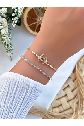 دستبند جواهر طلائی زنانه برنجی KBC STORE - کد 316006184
