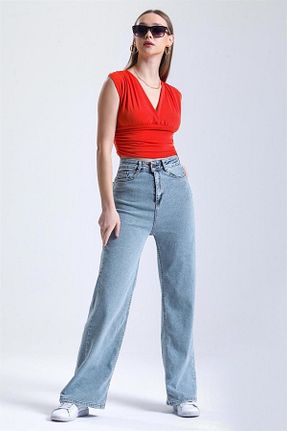 شلوار جین آبی زنانه پاچه گشاد LİMABEL - کد 750404911