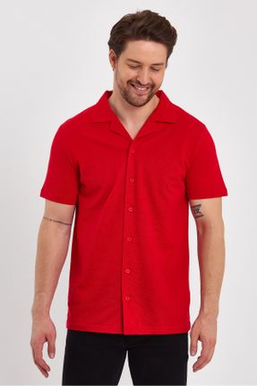 تی شرت قرمز مردانه پنبه - پلی استر یقه پیراهنی رگولار کد 738584615