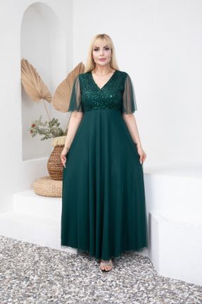 لباس مجلسی سایز بزرگ سبز زنانه رگولار کد 750099690