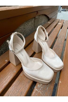 کفش مجلسی بژ زنانه چرم مصنوعی پاشنه متوسط ( 5 - 9 cm ) پاشنه ضخیم کد 750368025