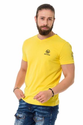 تی شرت زرد مردانه یقه هفت پنبه (نخی) کد 673840426