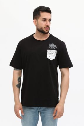 تی شرت مشکی مردانه اورسایز یقه گرد پنبه - پلی استر تکی کد 734340826
