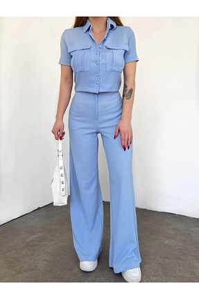 ست بالاتنه و پائین تنه آبی زنانه بافتنی Afiş Butik - کد 750836594
