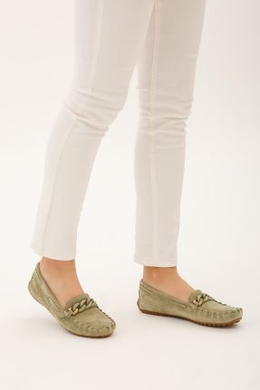 کفش لوفر سبز زنانه چرم طبیعی پاشنه کوتاه ( 4 - 1 cm ) کد 286266504