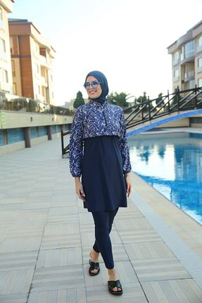مایو حجاب سرمه ای زنانه چاپی TESMAY - کد 739938552