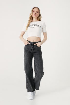 شلوار جین طوسی زنانه پاچه راحت سوپر فاق بلند جوان کد 750083790