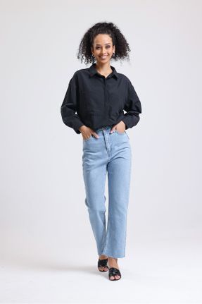 شلوار جین آبی زنانه پاچه رگولار جین ساده جوان بلند کد 750105774