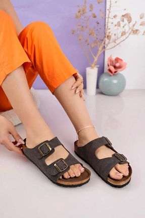 دمپائی قهوه ای زنانه چرم مصنوعی only my store - کد 750000987