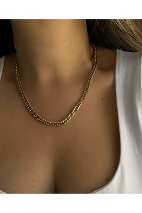گردنبند استیل طلائی زنانه فولاد ( استیل ) کد 750705512