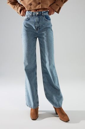 شلوار جین قهوه ای زنانه پاچه راحت فاق بلند ساده جوان کد 750777964