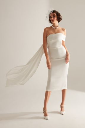 لباس مجلسی سفید زنانه بافت آستین استاندارد رگولار یقه گرد آستر دار کد 467806223