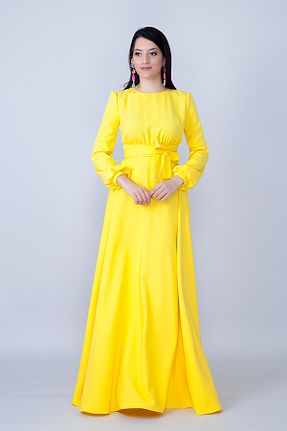 لباس مجلسی و فارغ التحصیلی زرد زنانه بافتنی Bidoluelbise - کد 751415464
