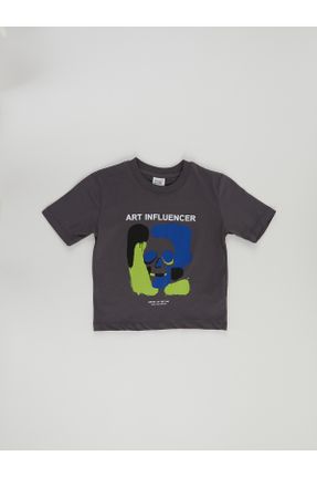 تی شرت طوسی بچه گانه یقه گرد رگولار تکی کد 752082930