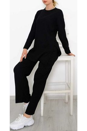 ست بالاتنه و پائین تنه مشکی زنانه بافت MB-MODA BİZİMLE - کد 751882114