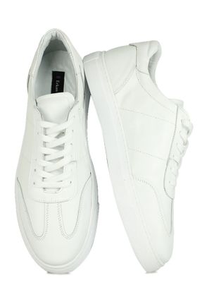 کفش اسنیکر سفید مردانه چرم طبیعی بدون بند چرم کد 752025100