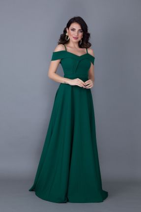 لباس مجلسی سبز زنانه بافت یقه قایقی بدون آستر کد 752654187
