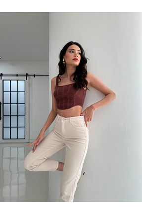 شلوار جین بژ زنانه پاچه لوله تفنگی MAKRAS EXCLUSIVE - کد 752702600
