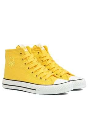 کفش اسنیکر زرد زنانه بند دار پارچه نساجی کد 751601905
