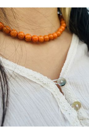 گردنبند جواهر نارنجی زنانه شیشه کد 751651169