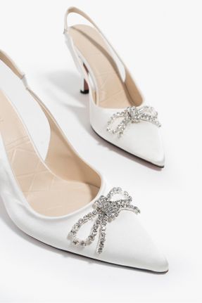 کفش پاشنه بلند کلاسیک سفید زنانه ساتن پاشنه نازک پاشنه متوسط ( 5 - 9 cm ) کد 751954982
