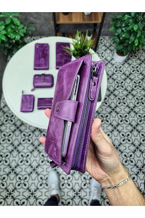 کیف پورتفوی و کلاچ بنفش زنانه چرم خالص VİSSO - کد 708453643
