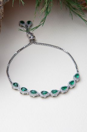 دستبند نقره سبز زنانه 925 عیار By More - کد 326598147