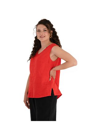 بلوز قرمز زنانه ساده ŞIK STİL - کد 752330114