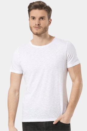 تی شرت سفید مردانه رگولار یقه گرد تکی بیسیک کد 3131287