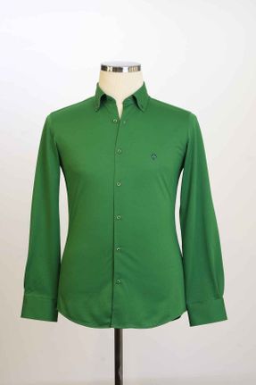 پیراهن سبز مردانه رگولار یقه دکمه دار کد 752388291