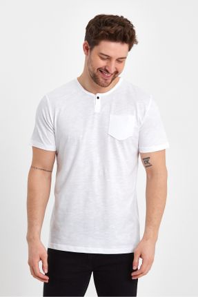 تی شرت سفید مردانه رگولار یقه گرد جوان کد 738918118